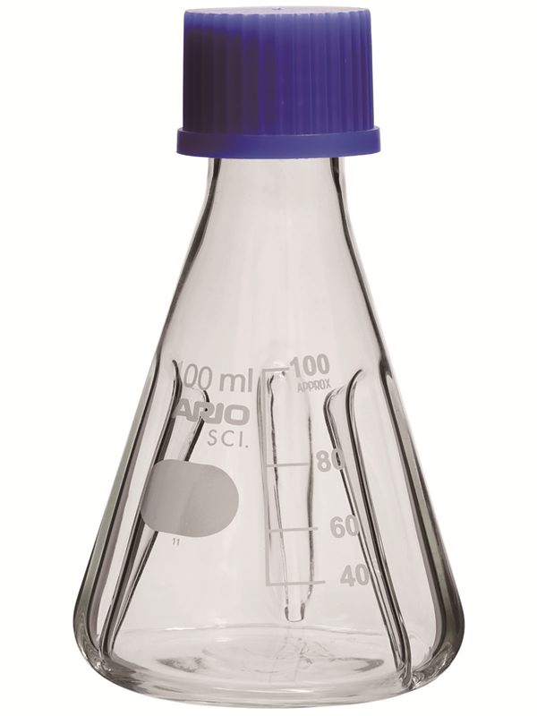 Baffled Erlenmeyer flask with GL screw cap