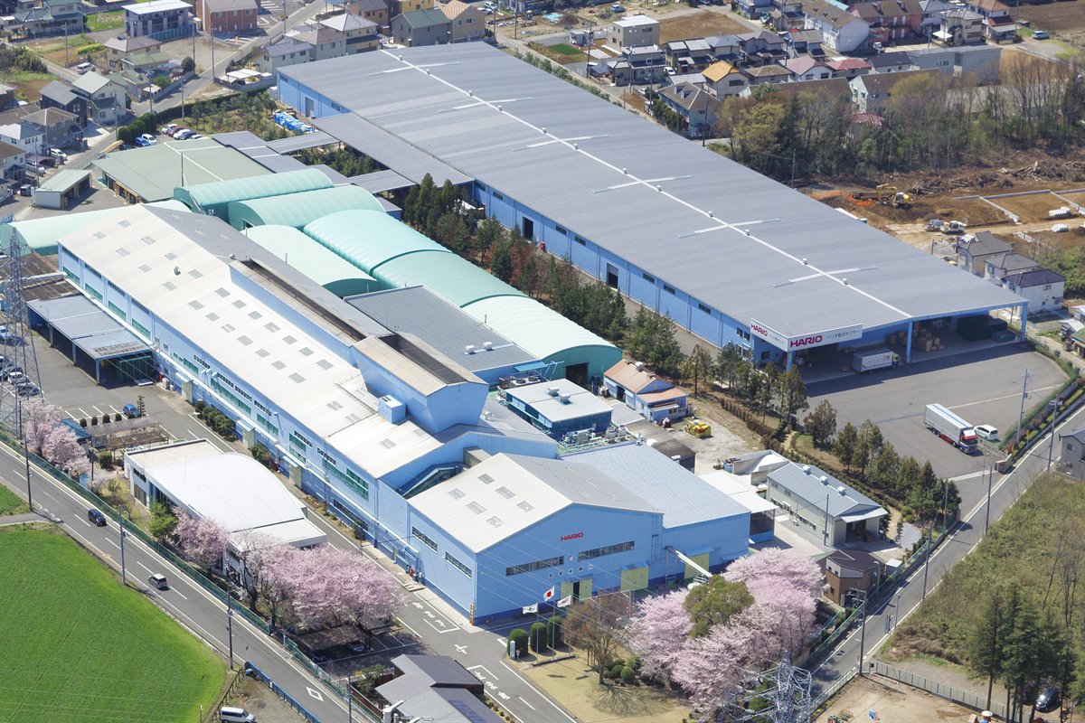 茨城県古河市のハリオ古河工場を空から見た様子