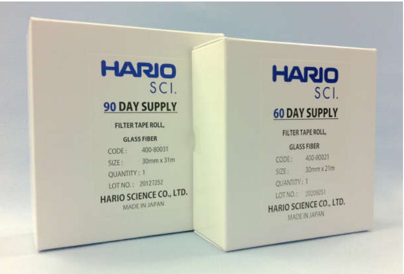 HARIO SCI. glass fiber filter tape roll boxes, 60 and 90 day supply